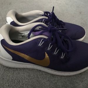 nike shoes purple and gold